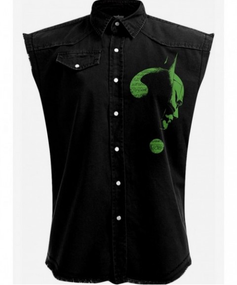 Hot Selling DC Comics The Batman Riddler Glow In The Dark Sleeveless Woven Button-Up $21.96 Merchandises